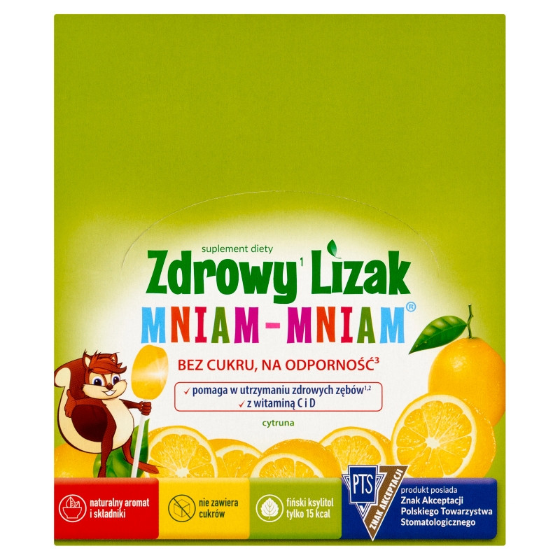 Zdrowy Lizak Mniam-Mniam wzbogacony o witaminy C i D o smaku cytrynowym, 40 szt.