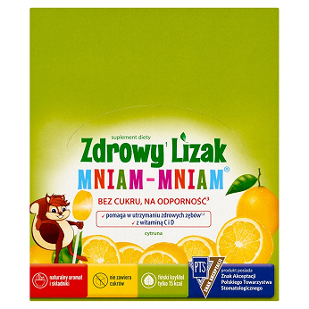 Zdrowy Lizak Mniam-Mniam, wzbogacony o witaminy C i D o smaku cytrynowym, 40 szt.