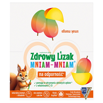 Zdrowy Lizak Mniam-Mniam, zawiera 12 witamin i 2 minerały o smaku mango, 40 szt.