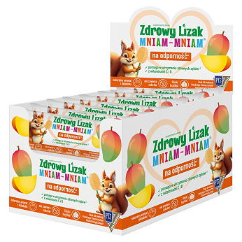 Zdrowy Lizak Mniam-Mniam, zawiera 12 witamin i 2 minerały o smaku mango, 40 szt.