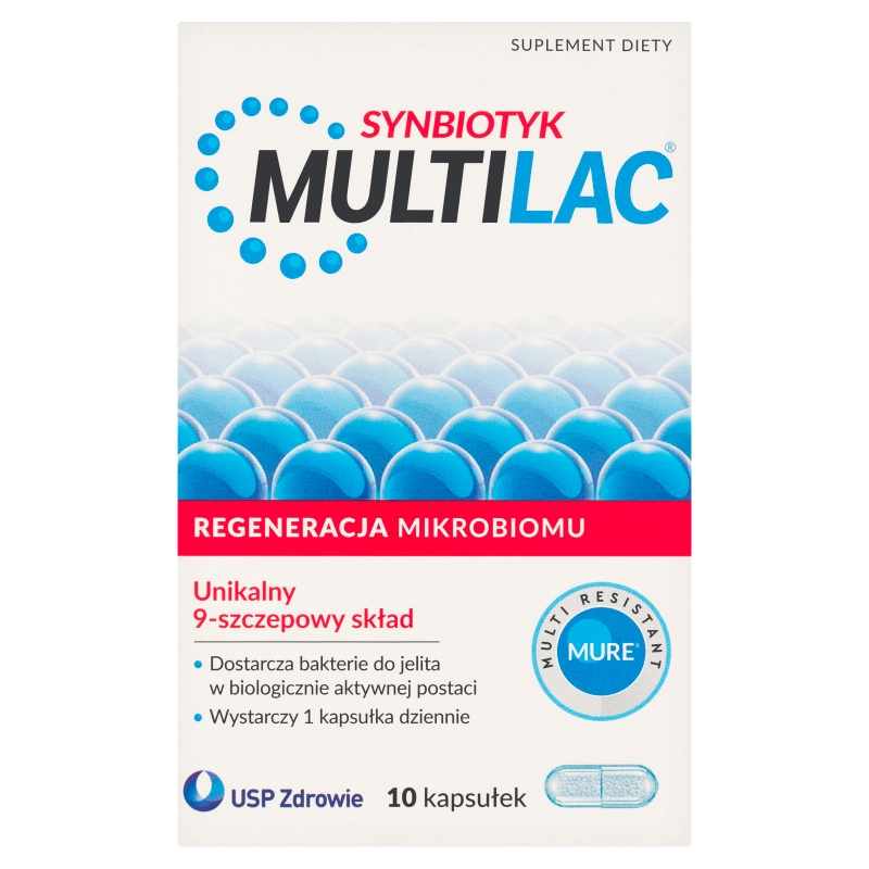 Multilac , kapsułki ze składnikami przywracającymi naturalną mikroflorę przewodu pokarmowego, 10 szt.