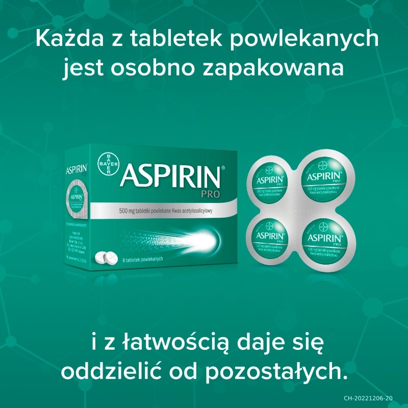 Aspirin Pro  , tabletki o działaniu przeciwgorączkowym i przeciwbólowym, 500 mg, 8 szt.