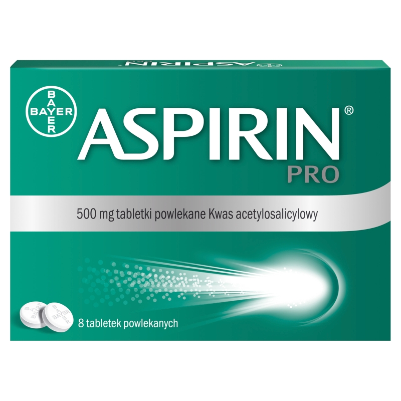 Aspirin Pro   tabletki o działaniu przeciwgorączkowym i przeciwbólowym, 500 mg, 8 szt.