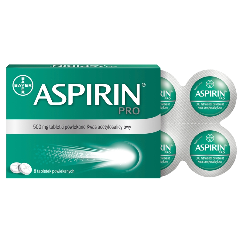 Aspirin Pro  , tabletki o działaniu przeciwgorączkowym i przeciwbólowym, 500 mg, 8 szt.
