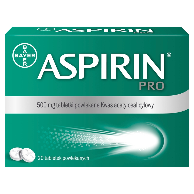 Aspirin pro tabletki o działaniu przeciwgorączkowym i przeciwbólowym, 500 mg, 20 szt. 