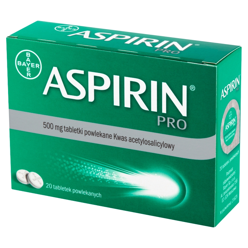 Aspirin pro, tabletki o działaniu przeciwgorączkowym i przeciwbólowym, 500 mg, 20 szt.