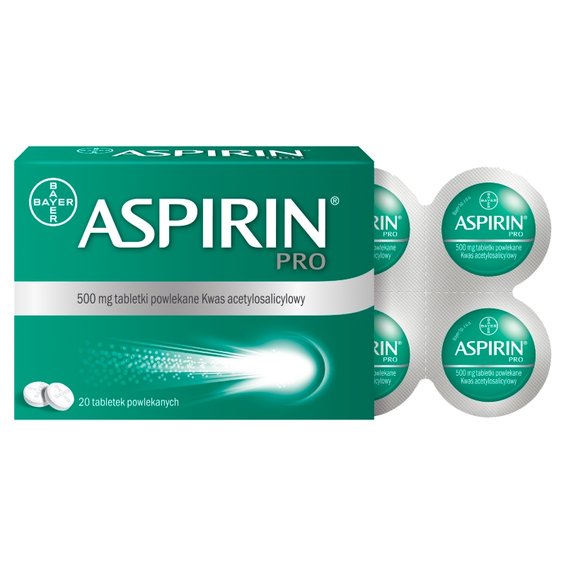 Aspirin pro, tabletki o działaniu przeciwgorączkowym i przeciwbólowym, 500 mg, 20 szt.