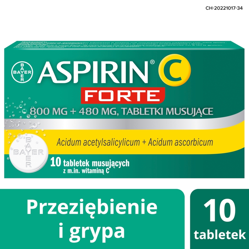 Aspirin C Forte, tabletki na przeziębienie i grypę z witaminą C, 10 szt.