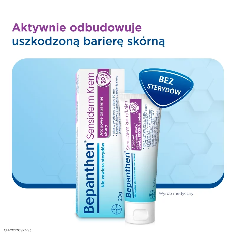 Bepanthen Sensiderm, krem łagodzący zaczerwienienie i swędzenie przy atopowym zapaleniu skóry i egzemie, tuba 50 g