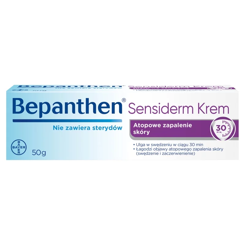 Bepanthen Sensiderm, krem łagodzący zaczerwienienie i swędzenie przy atopowym zapaleniu skóry i egzemie, tuba 50 g