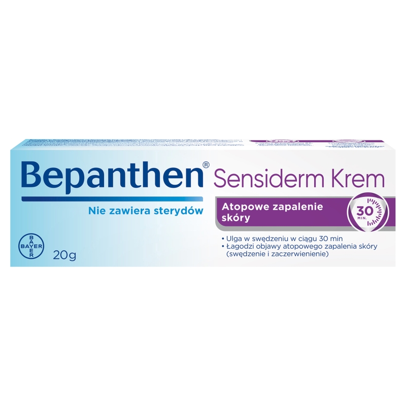 Bepanthen Sensiderm Krem, krem łagodzący zaczerwienienie i swędzenie przy atopowym zapaleniu skóry i egzemie, tuba 20 g