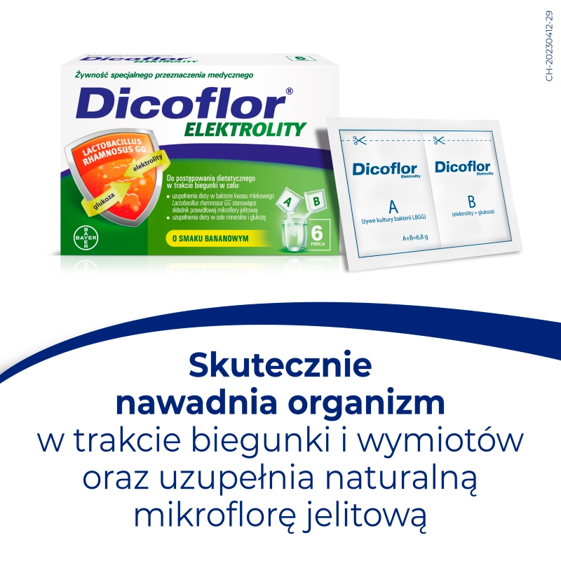 Dicoflor Elektrolity, proszeko smaku bananowym, 6 sasz. A + 6 sasz. B