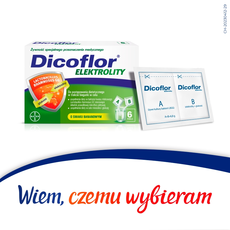 Dicoflor Elektrolity, proszeko smaku bananowym, 6 sasz. A + 6 sasz. B