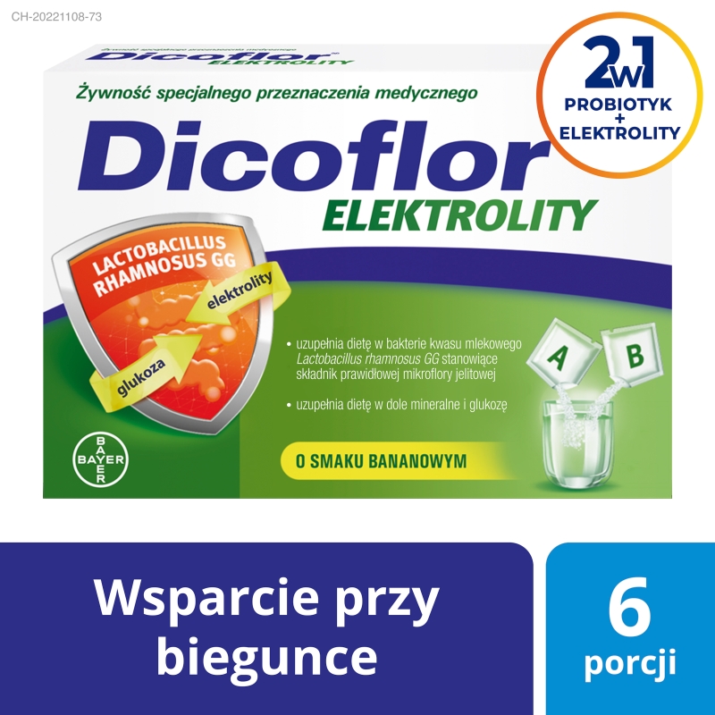 Dicoflor Elektrolity, proszeko smaku bananowym, 6 sasz. A + 6 sasz. B