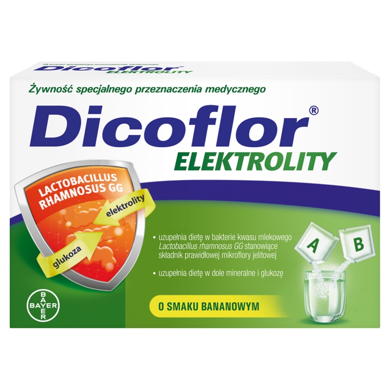 Dicoflor Elektrolity, proszeko smaku bananowym, 6 sasz. A + 6 sasz. B