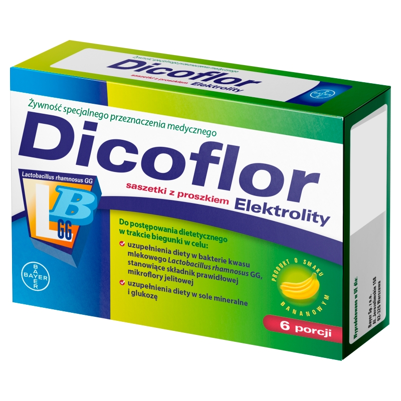 Dicoflor Elektrolity, proszeko smaku bananowym, 6 sasz. A + 6 sasz. B