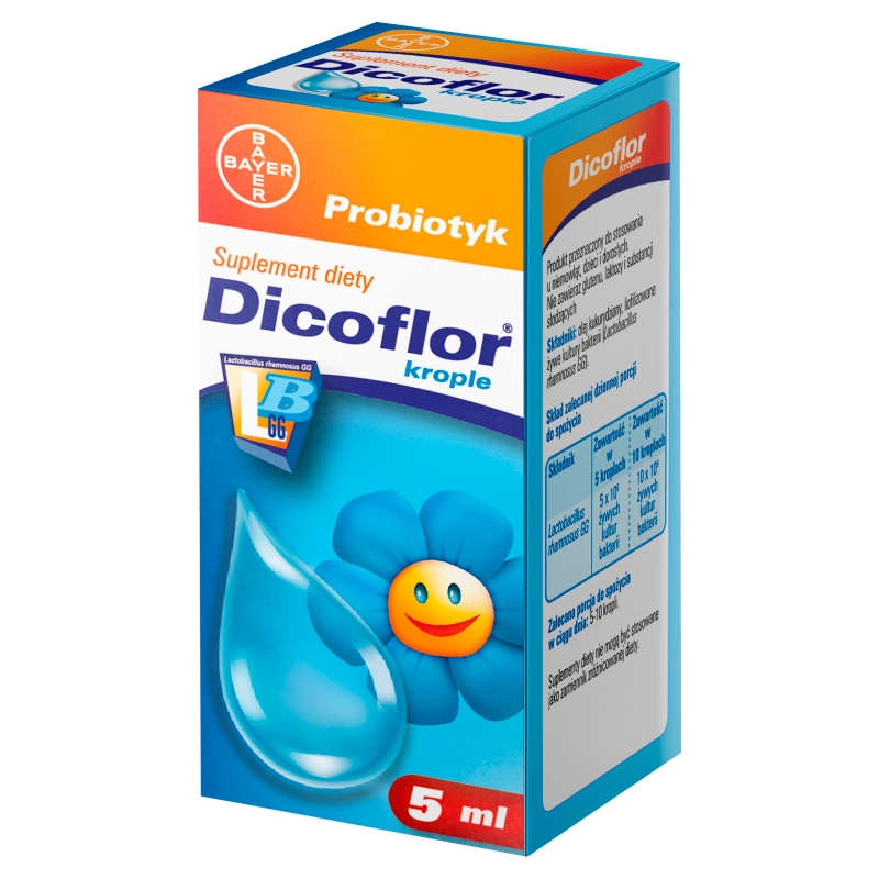Dicoflor krople, ze składnikami uzupełniającymi mikroflorę jelitową u niemowląt i dzieci, butelka 5 ml