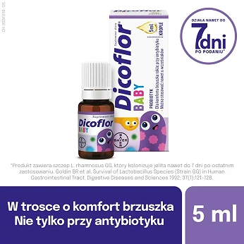 Dicoflor baby, krople probiotyczne ze składnikami wspierającymi mikroflorę jelitową, 5 ml