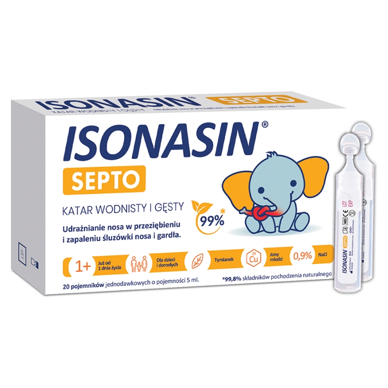 ISONASIN SEPTO na katar wodnisty i gęsty, 20 ampułek