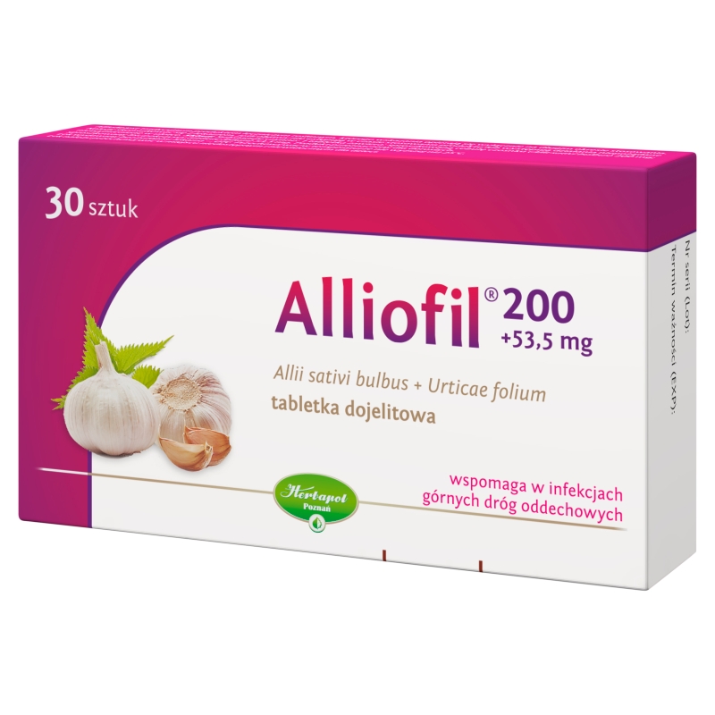 Alliofil, tabletki wspomagające przy przeziębieniu i profilaktyce z czosnkiem, 30 szt.