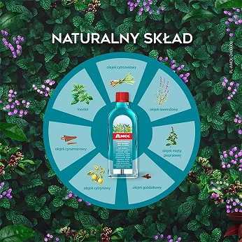 Amol, płyn ziołowy na wzdęcia i niestrawność oraz na skórę w przeziębieniach, bólach głowy i mięśni, butelka 100 ml