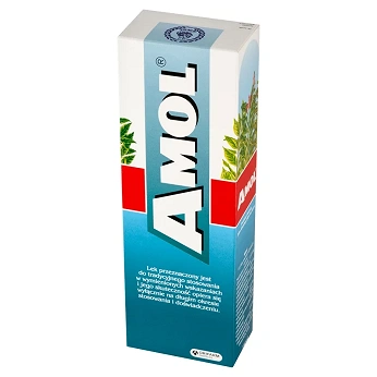 Amol, płyn ziołowy na wzdęcia i niestrawność oraz na skórę w przeziębieniach, bólach głowy i mięśni, butelka 250 ml