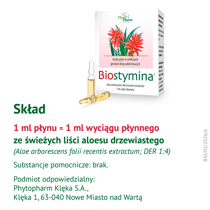 Biostymina, płyn na infekcje górnych dróg oddechowych, 10 ampułek 1 ml