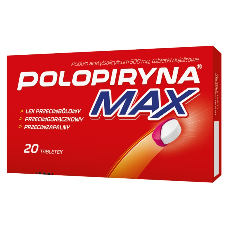Polopiryna Max 500 mg tabletki na objawy przeziębienia i grypy, 20 szt.