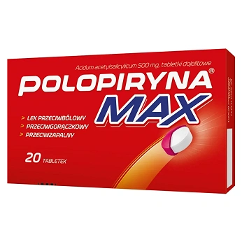 Polopiryna Max 500 mg, tabletki na objawy przeziębienia i grypy, 20 szt.