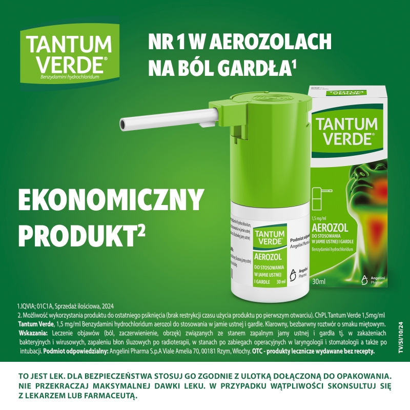 Tantum Verde, aerozol na zapalenie jamy ustnej i gardła, 30 ml
