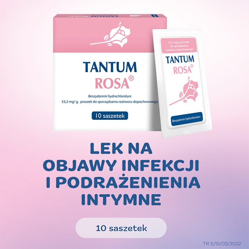 Tantum Rosa, proszek do sporządzania roztworu dopochwowego na objawy infekcji i podrażnienia intymne, 10 sasz.