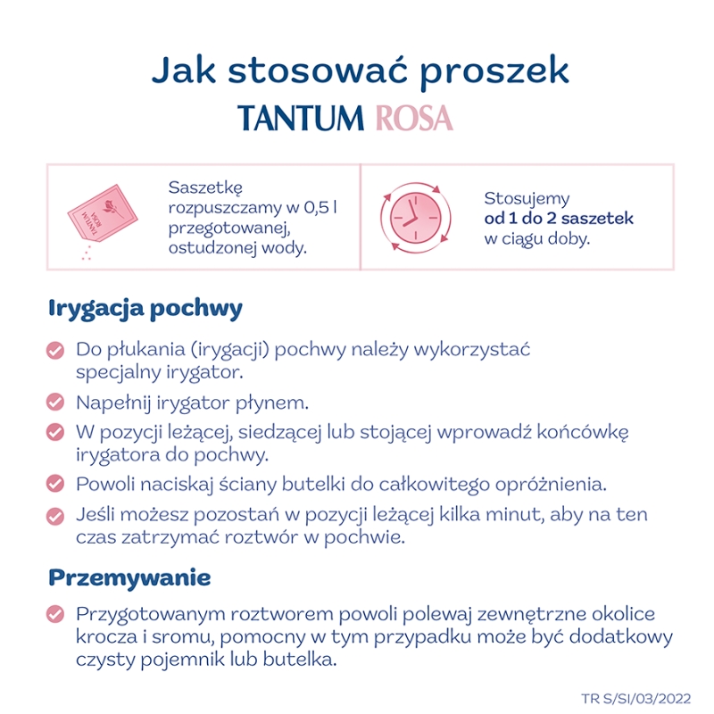 Tantum Rosa, proszek do sporządzania roztworu dopochwowego na objawy infekcji i podrażnienia intymne, 10 sasz.