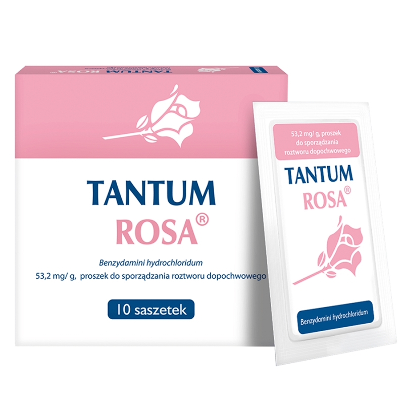 Tantum Rosa, proszek do sporządzania roztworu dopochwowego na objawy infekcji i podrażnienia intymne, 10 sasz.