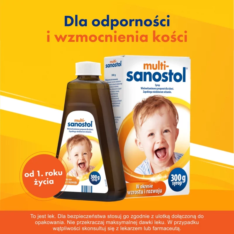 Multi-Sanostol, syrop wielowitaminowy z wapniem dla dzieci, 300 g