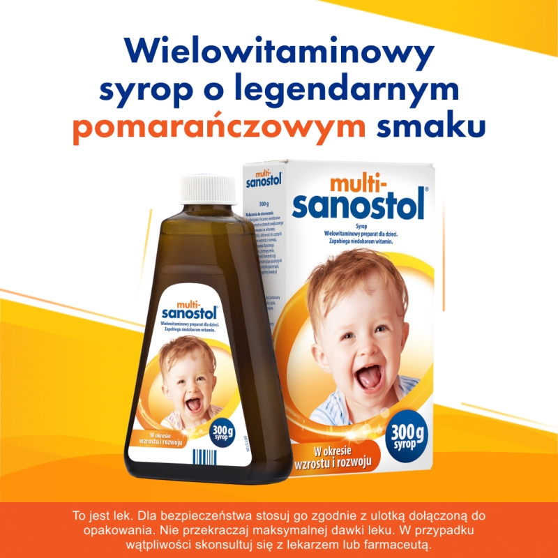 Multi-Sanostol, syrop wielowitaminowy z wapniem dla dzieci, 300 g