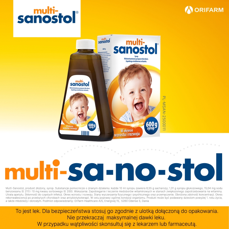 Multi-Sanostol, syrop na niedobór witamin dla dzieci, 600 g