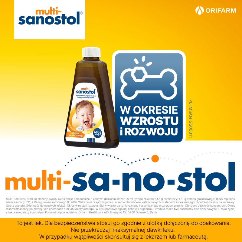 Multi-Sanostol, syrop na niedobór witamin dla dzieci, 600 g