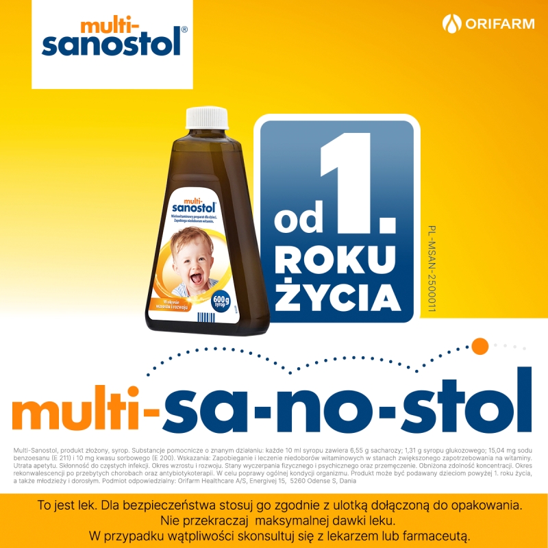 Multi-Sanostol, syrop na niedobór witamin dla dzieci, 600 g