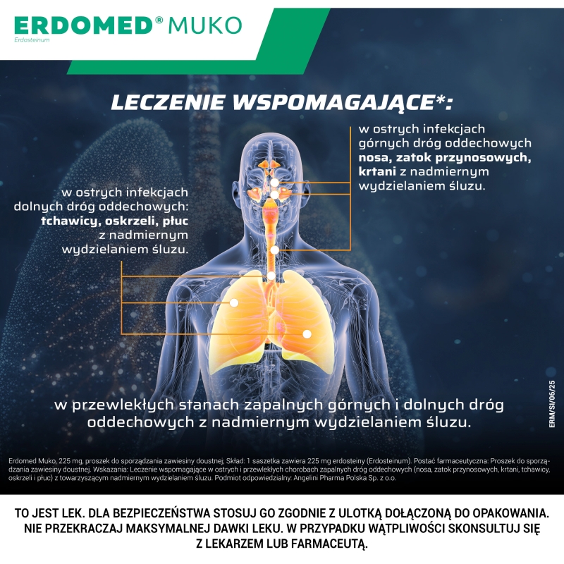 Erdomed Muko, proszek na stany zapalne dróg oddechowych, 20 sasz.