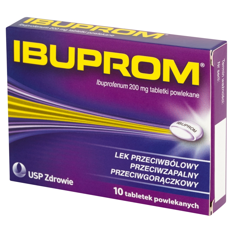 Ibuprom, tabletki przeciwbólowe, przeciwgorączkowe, przeciwzapalne, ibuprofen 200 mg, 10 szt.