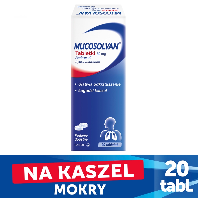 Mucosolvan, tabletki odkrztuszające, rozrzedzające wydzielinę, 20 szt.