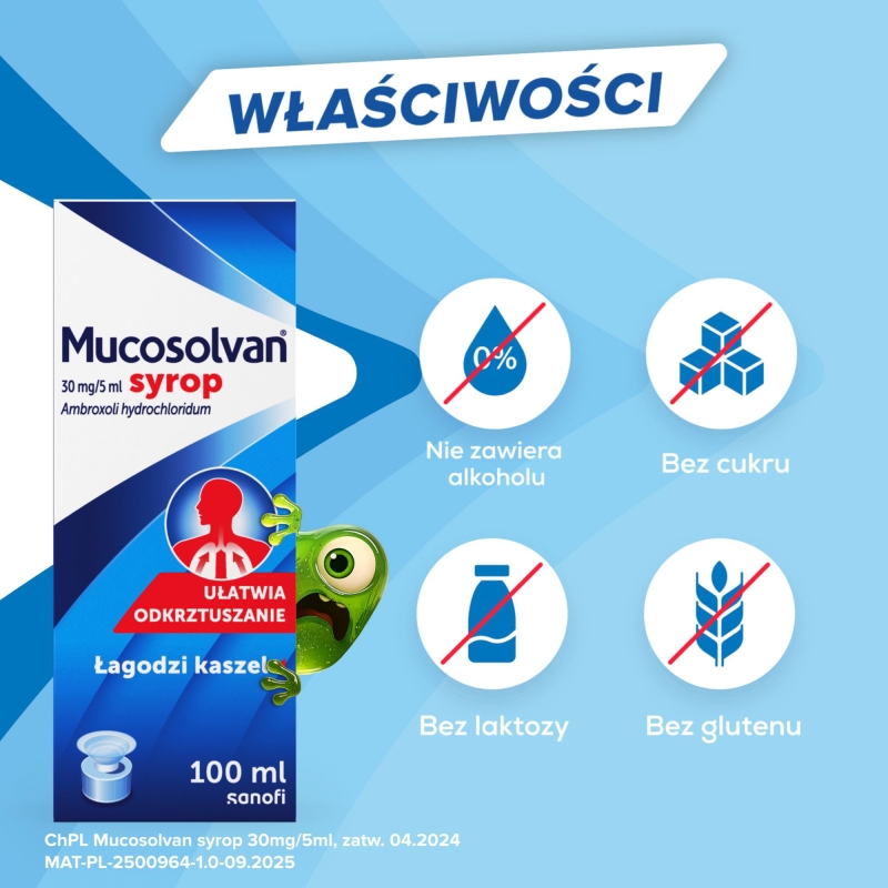 Mucosolvan, syrop wykrztuśny, rozrzedzający wydzielinę, butelka 100 ml