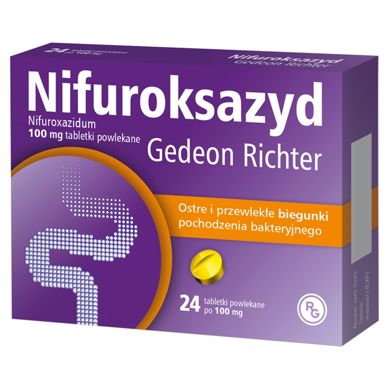  Gedeon Richter  Nifuroksazyd 100 mg tabletki powlekane o działaniu przeciwbiegunkowym, 24 szt.
