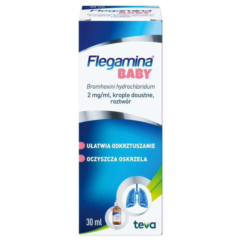 Flegamina Baby, krople zwalczające mokry kaszel u dzieci, butelka 30 ml