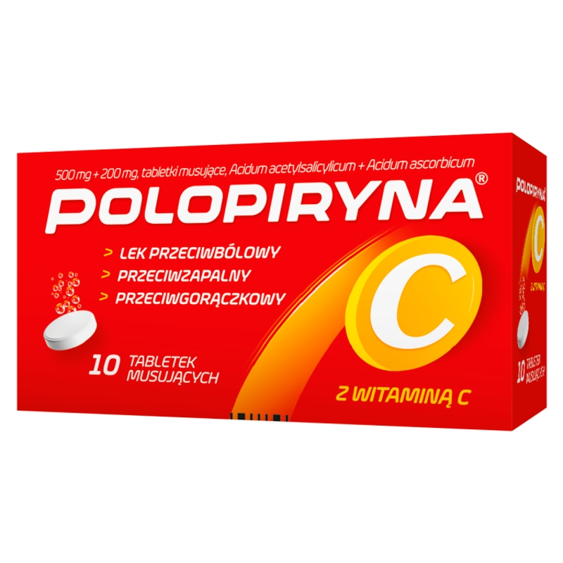 Polopiryna C tabletki musujące na ból słaby i umiarkowany, gorączkę, 10 szt.