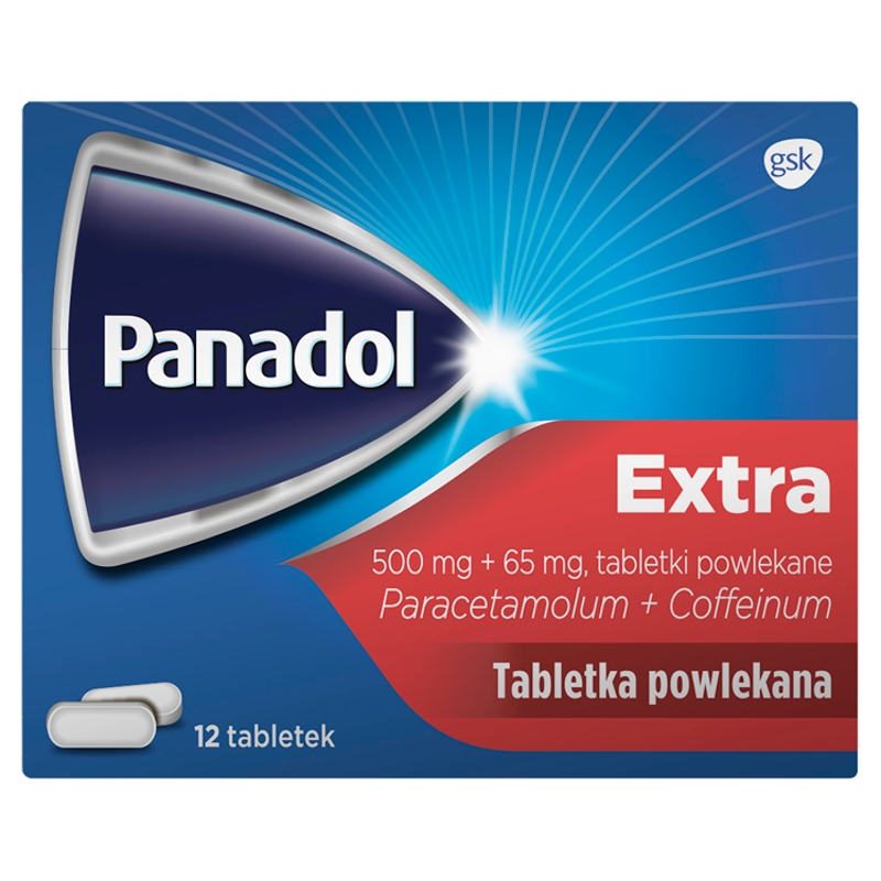 Panadol Extra, tabletki o działaniu przeciwbólowym, przeciwgorączkowym, 12 szt.