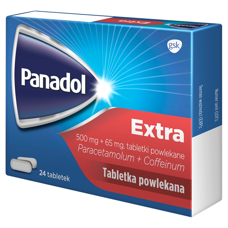 Panadol Extra, tabletki o działaniu przeciwbólowym, 24 szt.
