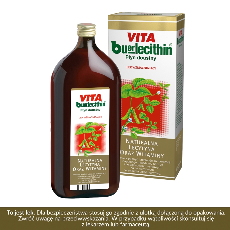 Vita Buerlecithin, płyn na pamięć, koncentrację, w stanach wyczerpania fizycznego i psychicznego, butelka 1000 ml