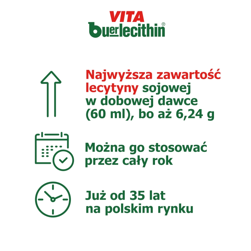 Vita Buerlecithin, płyn na pamięć, koncentrację, w stanach wyczerpania fizycznego i psychicznego, butelka 1000 ml