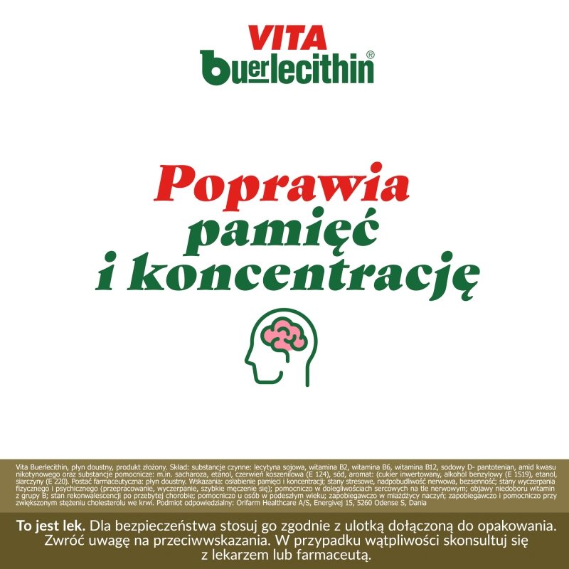 Vita Buerlecithin, płyn na pamięć, koncentrację, w stanach wyczerpania fizycznego i psychicznego, butelka 1000 ml